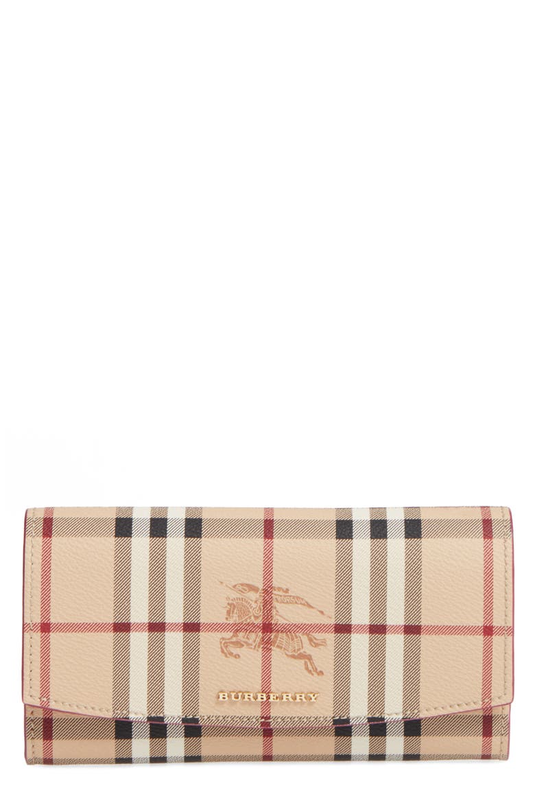 Halton Haymarket Check Continental Wallet, Main, color, PLUM PINK