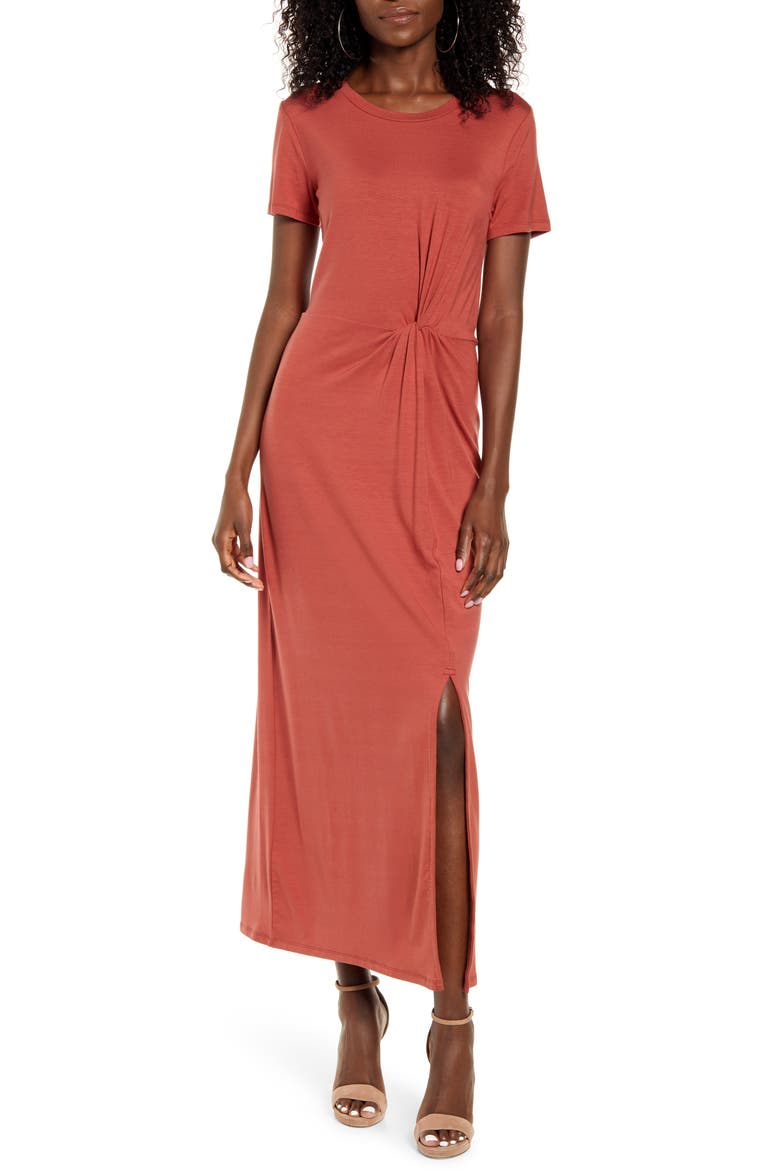 Ava Lulu Short Sleeve Maxi Dress, Main, color, MARSALA