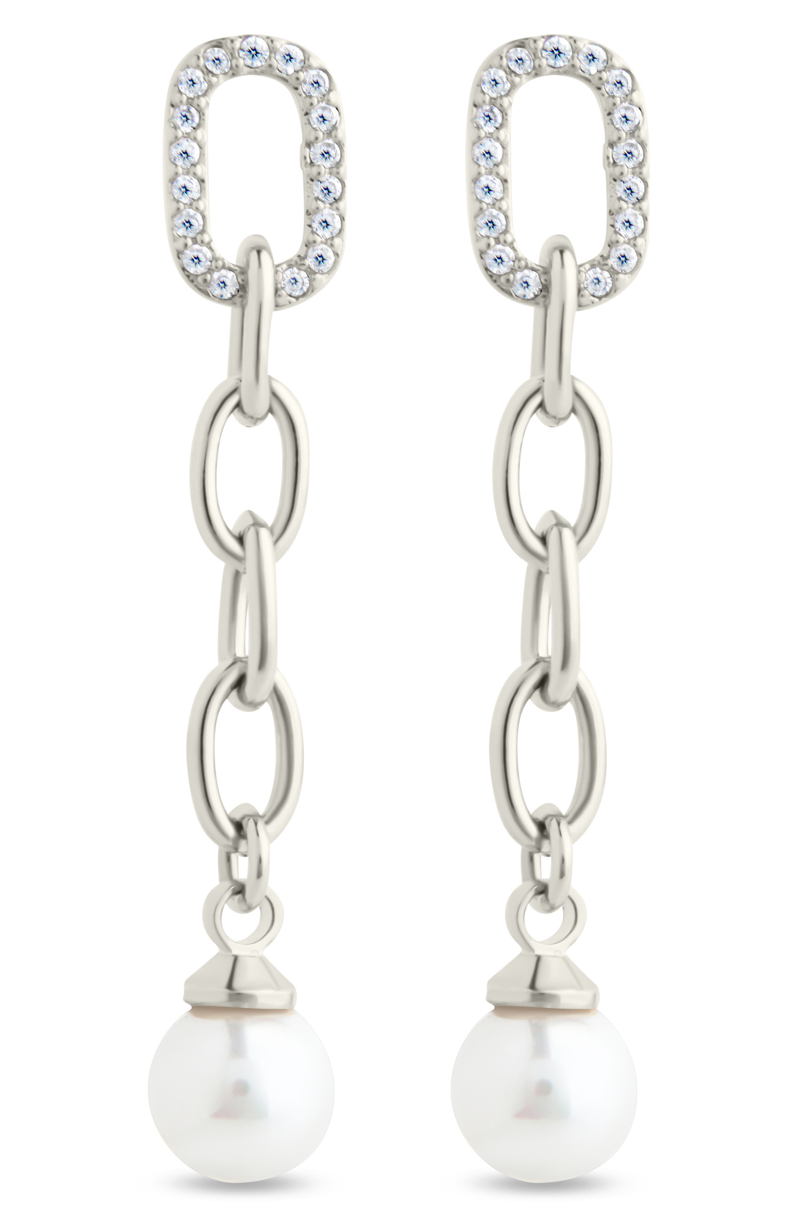 Daphne Cubic Zirconia & Faux Pearl Chain Drop Earrings