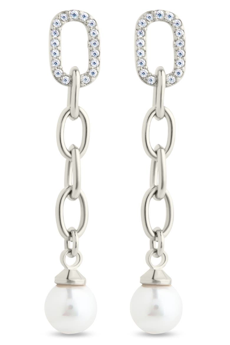 Daphne Cubic Zirconia & Faux Pearl Chain Drop Earrings, Main, color, SILVER