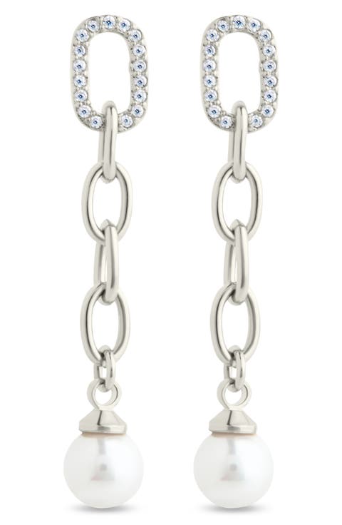 Daphne Cubic Zirconia & Faux Pearl Chain Drop Earrings