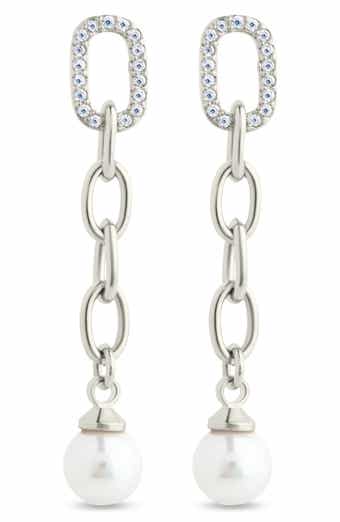 Daphne Cubic Zirconia & Faux Pearl Chain Drop Earrings