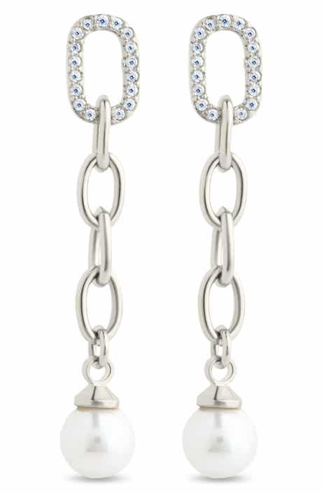Daphne Cubic Zirconia & Faux Pearl Chain Drop Earrings
