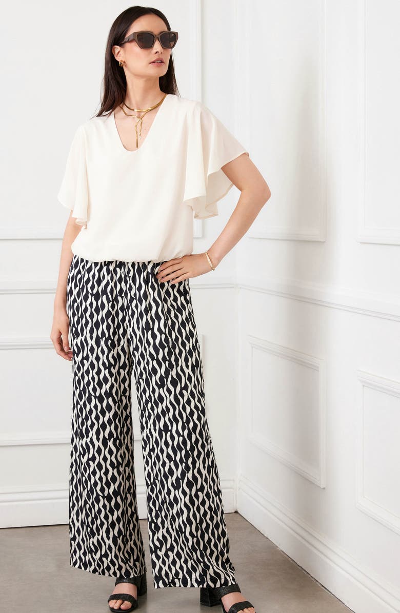 Karen Kane Print Wide Leg Satin Pants, Alternate, color, Print