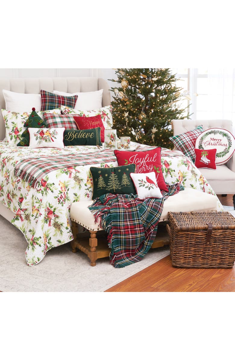 C&F Home Red Bow Christmas Tree Forest Embroidered Mini Accent Throw Pillow 12" x 16", Alternate, color, 