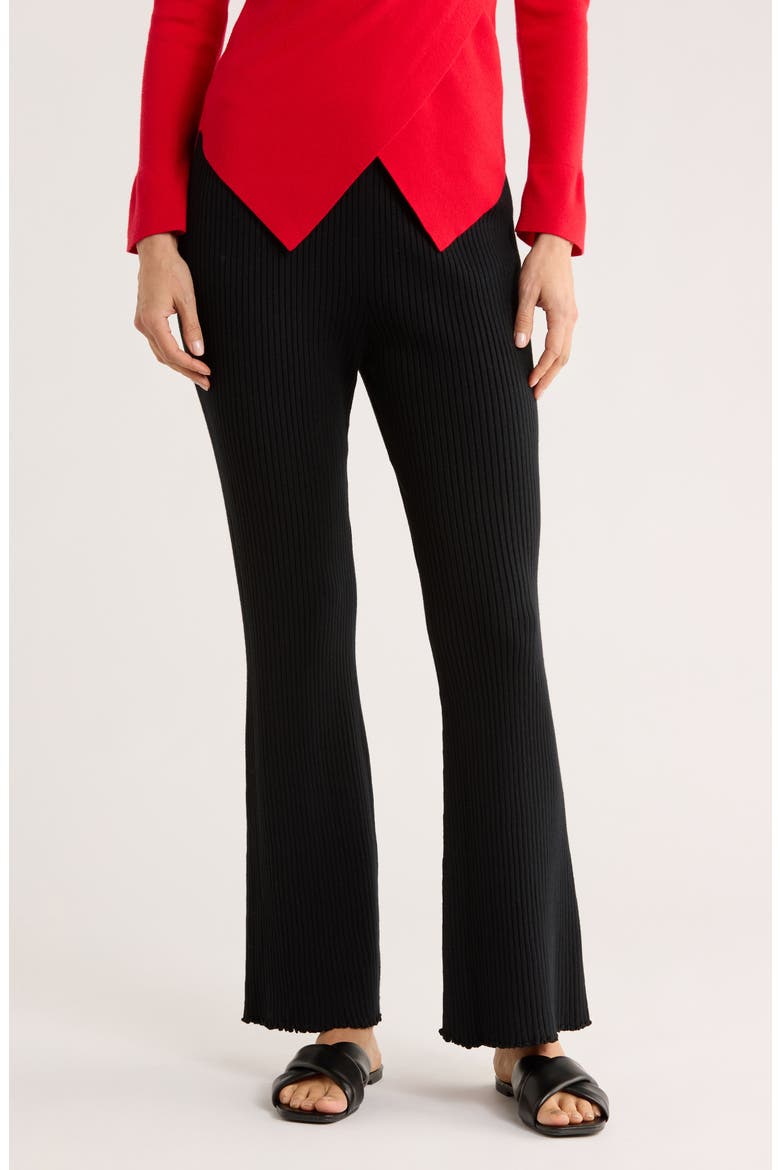 Ribbed Pull-On Sweater Pants, Main, color, BLACK