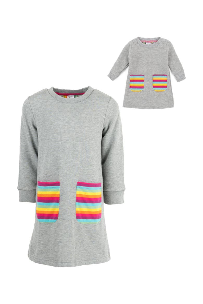 Girls Sweatshirt Dress with Matching Doll Dress, Main, color, LIGHT GREY