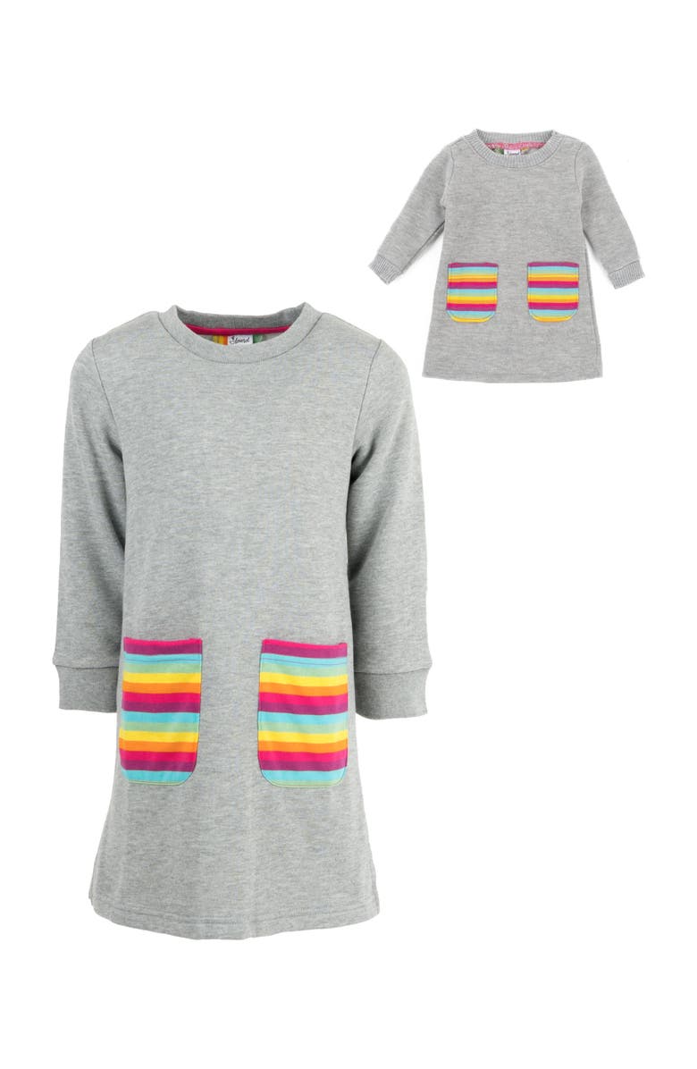 Leveret Girls Sweatshirt Dress with Matching Doll Dress, Main, color, Light Gray