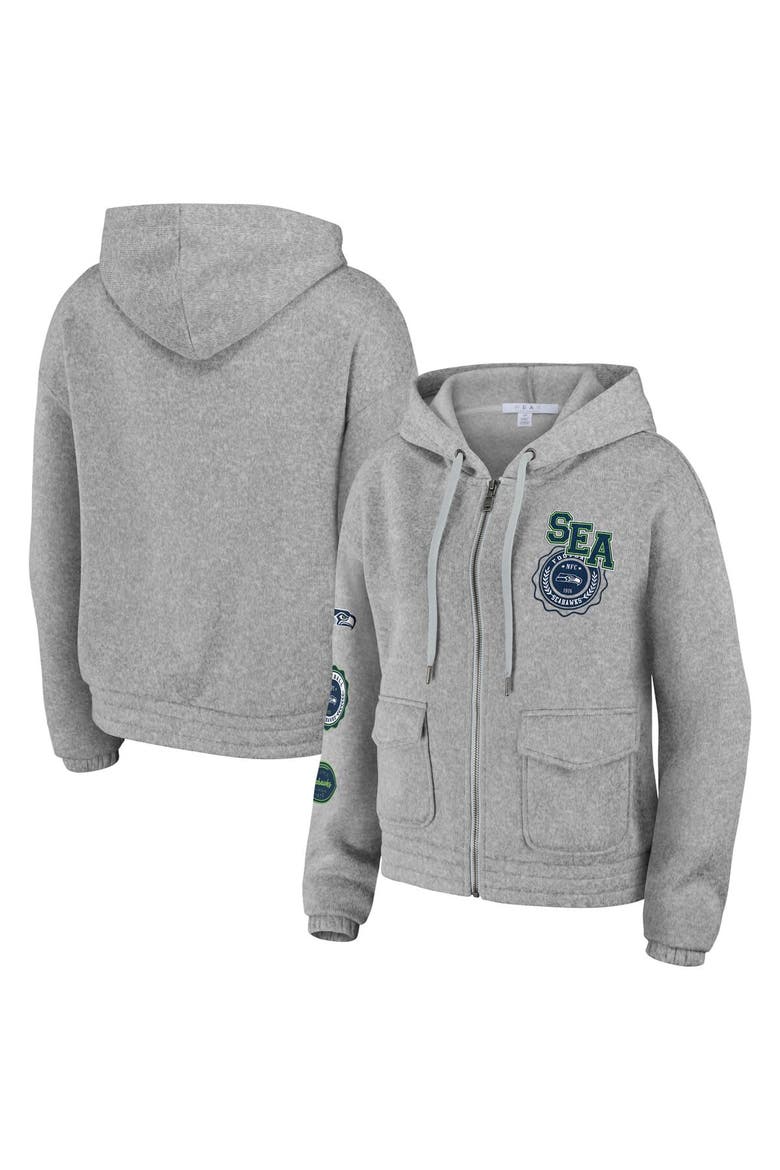 Women's WEAR by Erin Andrews Heather Gray Seattle Seahawks Full-Zip Hoodie, Main, color, Heather Gray