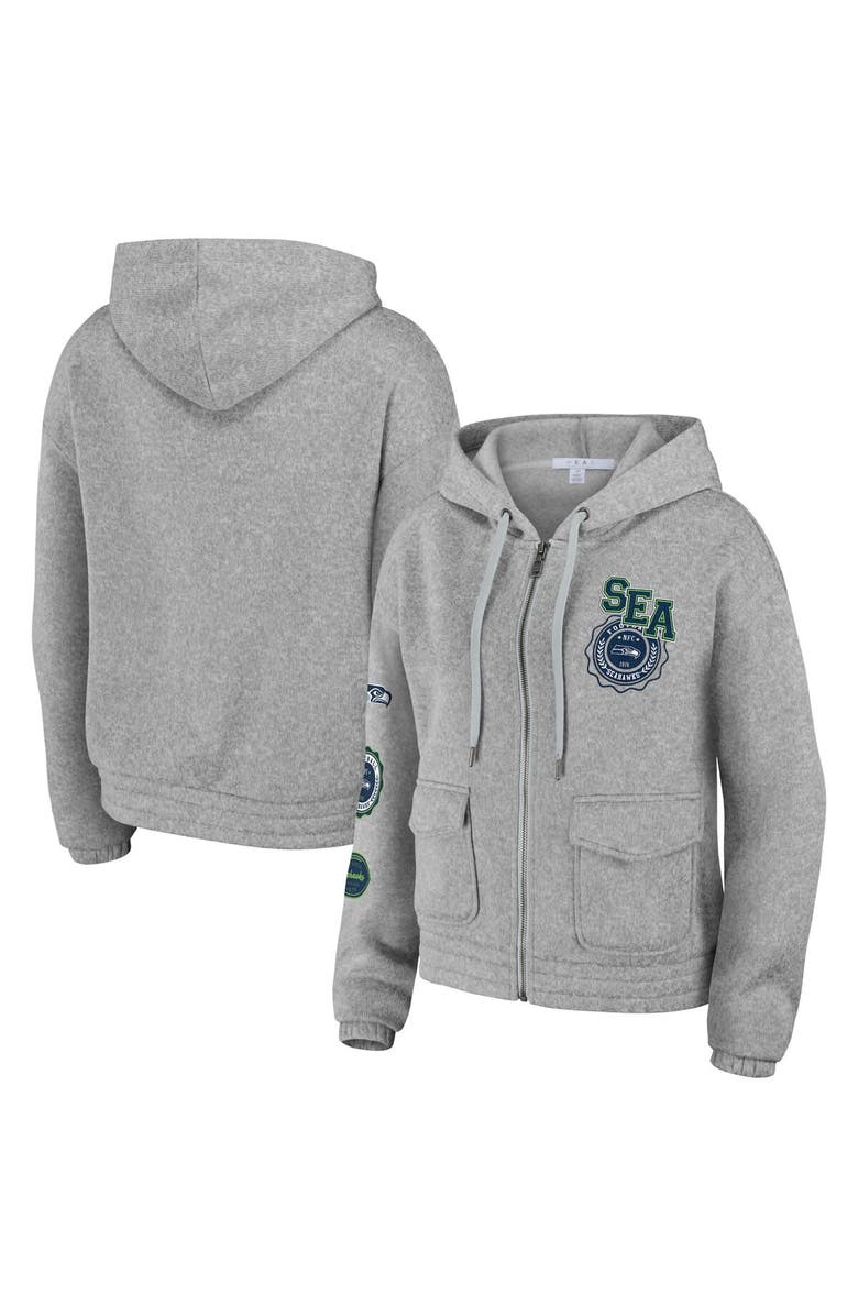 WEAR by Erin Andrews Women's WEAR by Erin Andrews Heather Gray Seattle Seahawks Full-Zip Hoodie, Main, color, Heather Gray