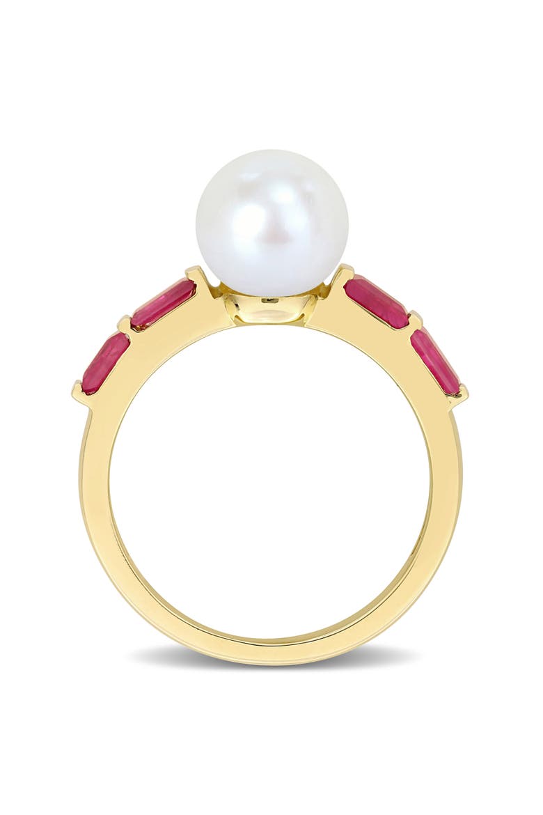 Cultured Pearl & Gemstone Ring 10k, Alternate, color, Ruby/Yellow Gold