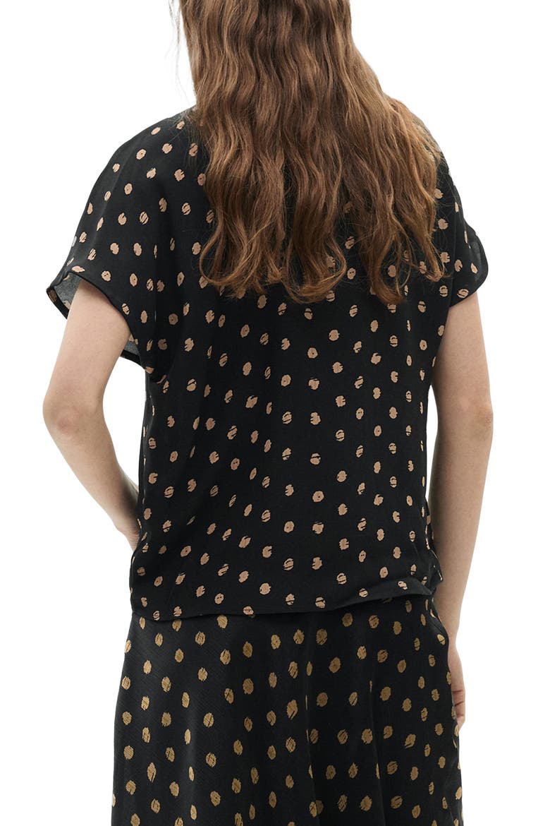 Drape Neck Polka Dot Top, Alternate, color, BLACK