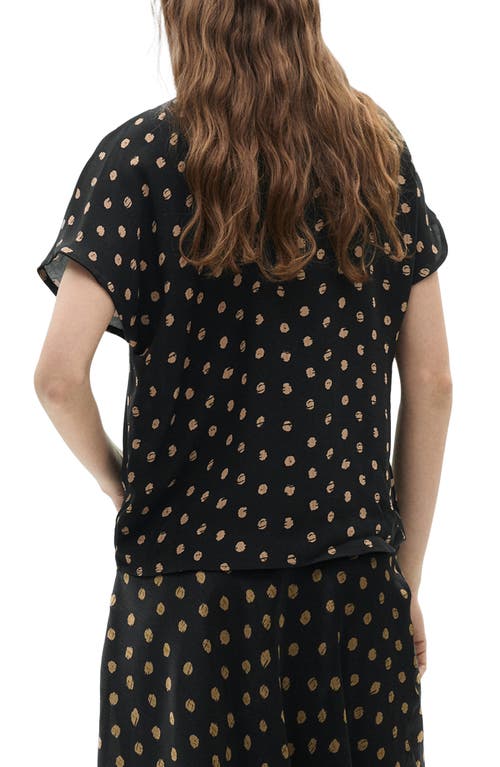 Mango Drape Neck Polka Dot Top In Black