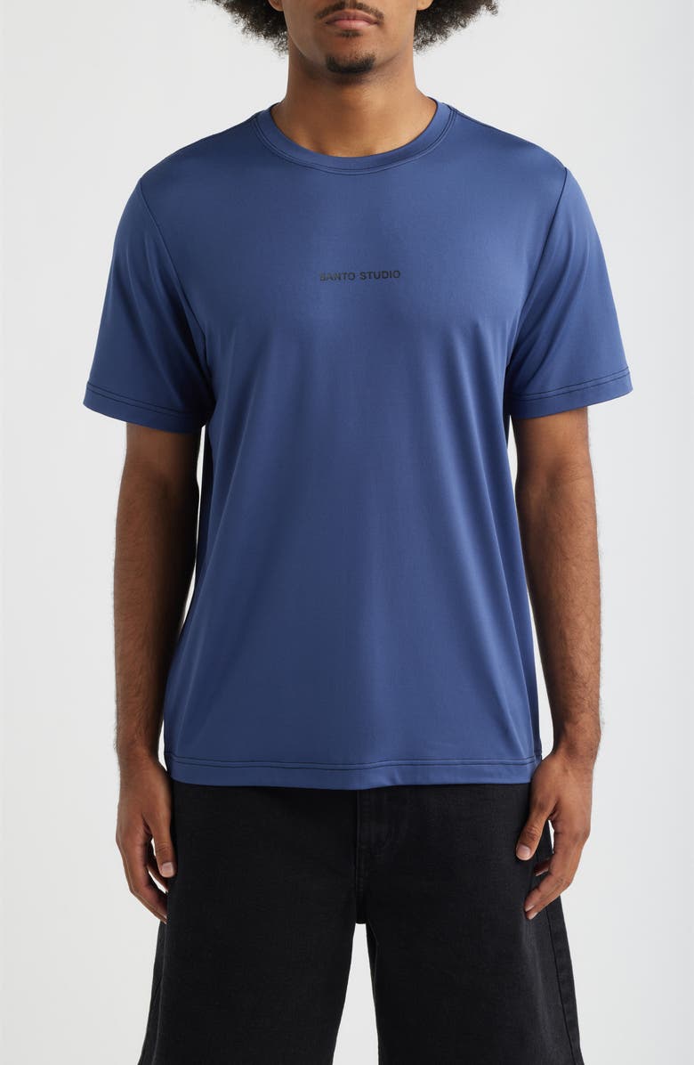 SANTO STUDIO Tempo Wordmark Tech T-Shirt, Main, color, Blue