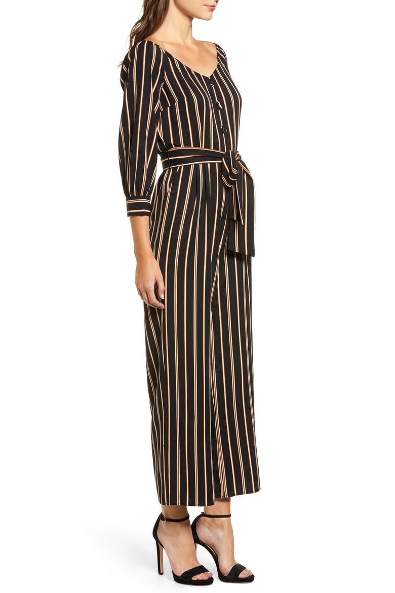 Chriselle Lim Jane Stripe Portrait Jumpsuit (Nordstrom Exclusive), Alternate, color, BLACK GOLD STRIPE