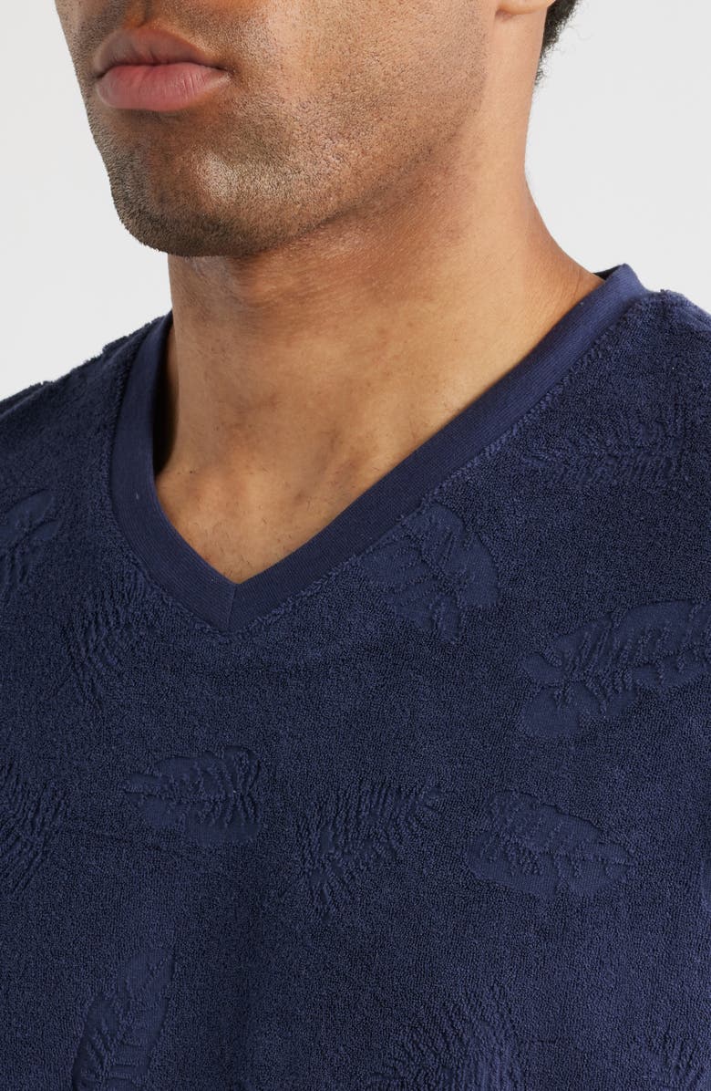 Majestic International Shadow Hibiscus Short Sleeve V-Neck T-Shirt, Alternate, color, Navy Hibiscus