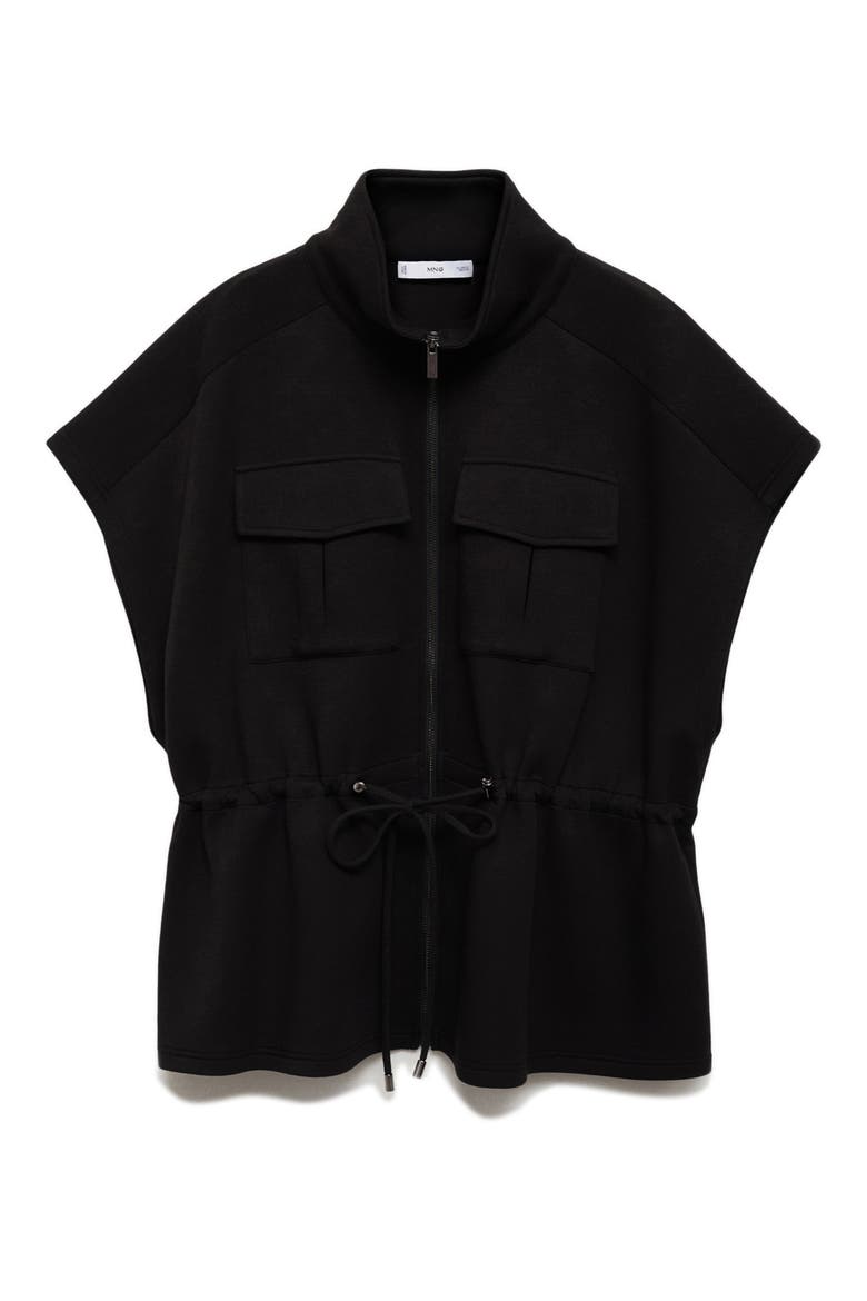 Short Sleeve Adjustable Waist Jacket, Main, color, BLACK