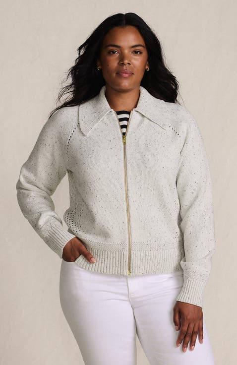 Drifter Large Collar Zip Front Cardigan Sweater