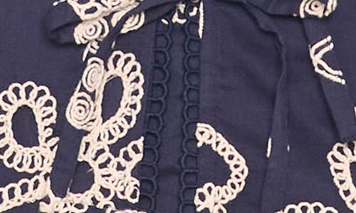 Cece Embroidered Puff Sleeve Cotton Top In Blue