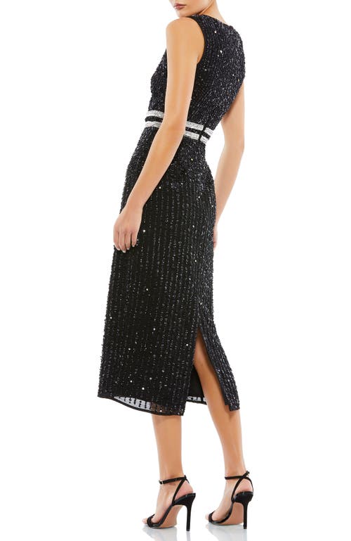 Mac Duggal Sleeveless High Neck Beaded Midi Sheath Dress In Black