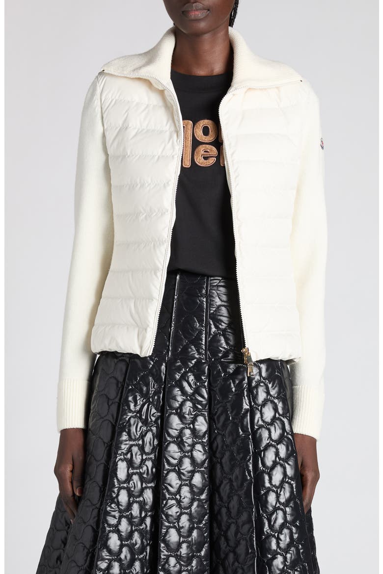 Virgin Wool Knit & Quilted Down Cardigan, Main, color, WHITE