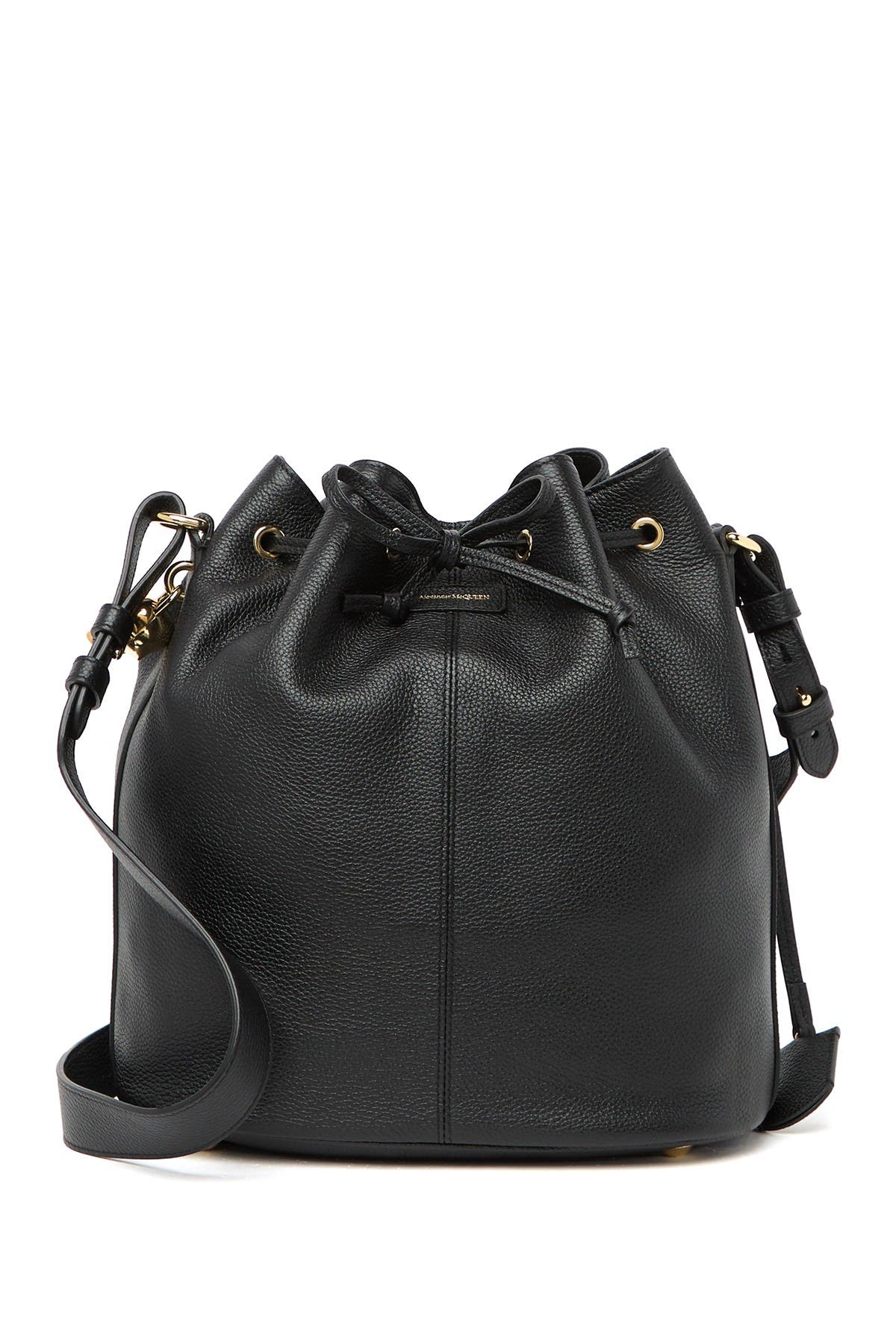 McQueen Padlock Skull Leather Bucket Bag, Main, color, 
