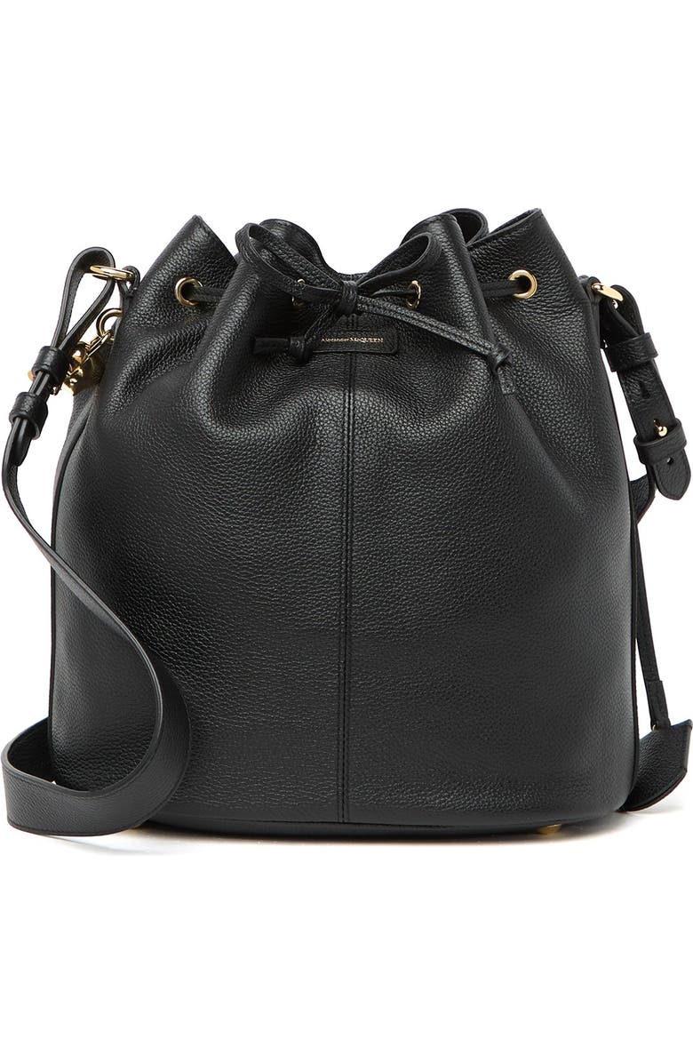 McQueen Padlock Skull Leather Bucket Bag, Main, color,