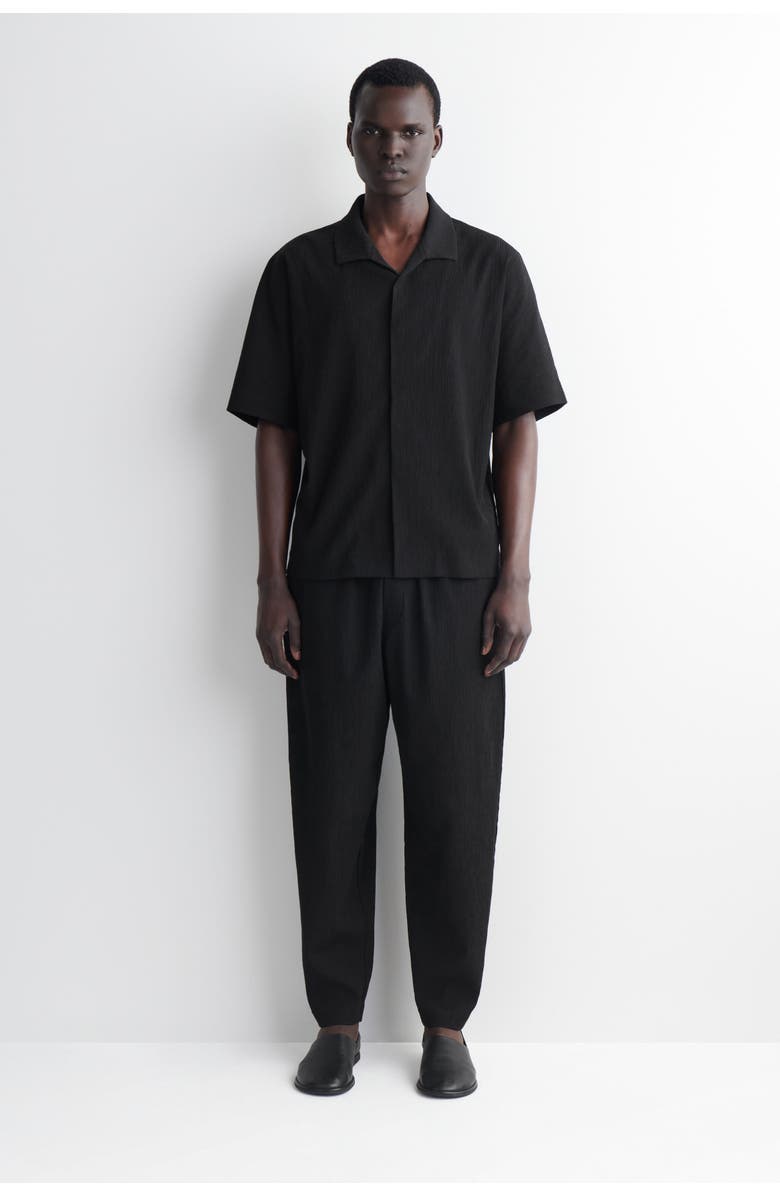 COS Crinkled-cotton Relaxed-fit Tapered Trousers, Main, color, Black