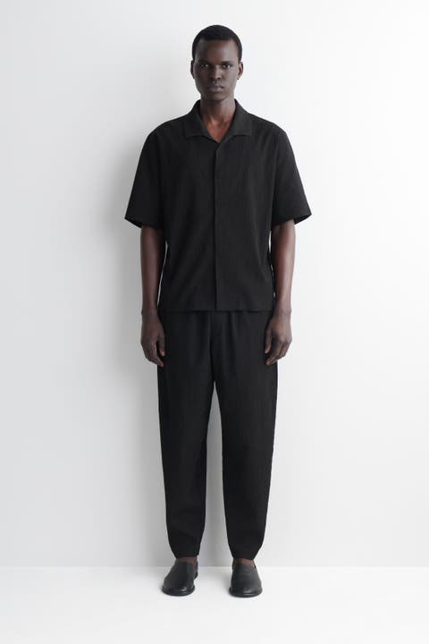 Crinkled-cotton Relaxed-fit Tapered Trousers