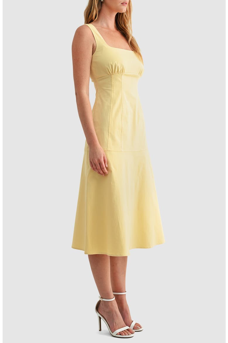 Seamed Fit & Flare Stretch Cotton Midi Dress, Alternate, color, YELLOW
