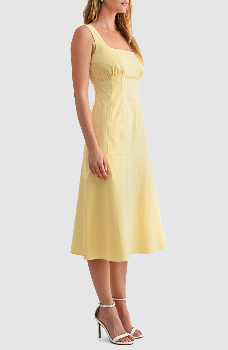 Mila Mae Seamed Fit & Flare Stretch Cotton Midi Dress, Alternate, color, Yellow