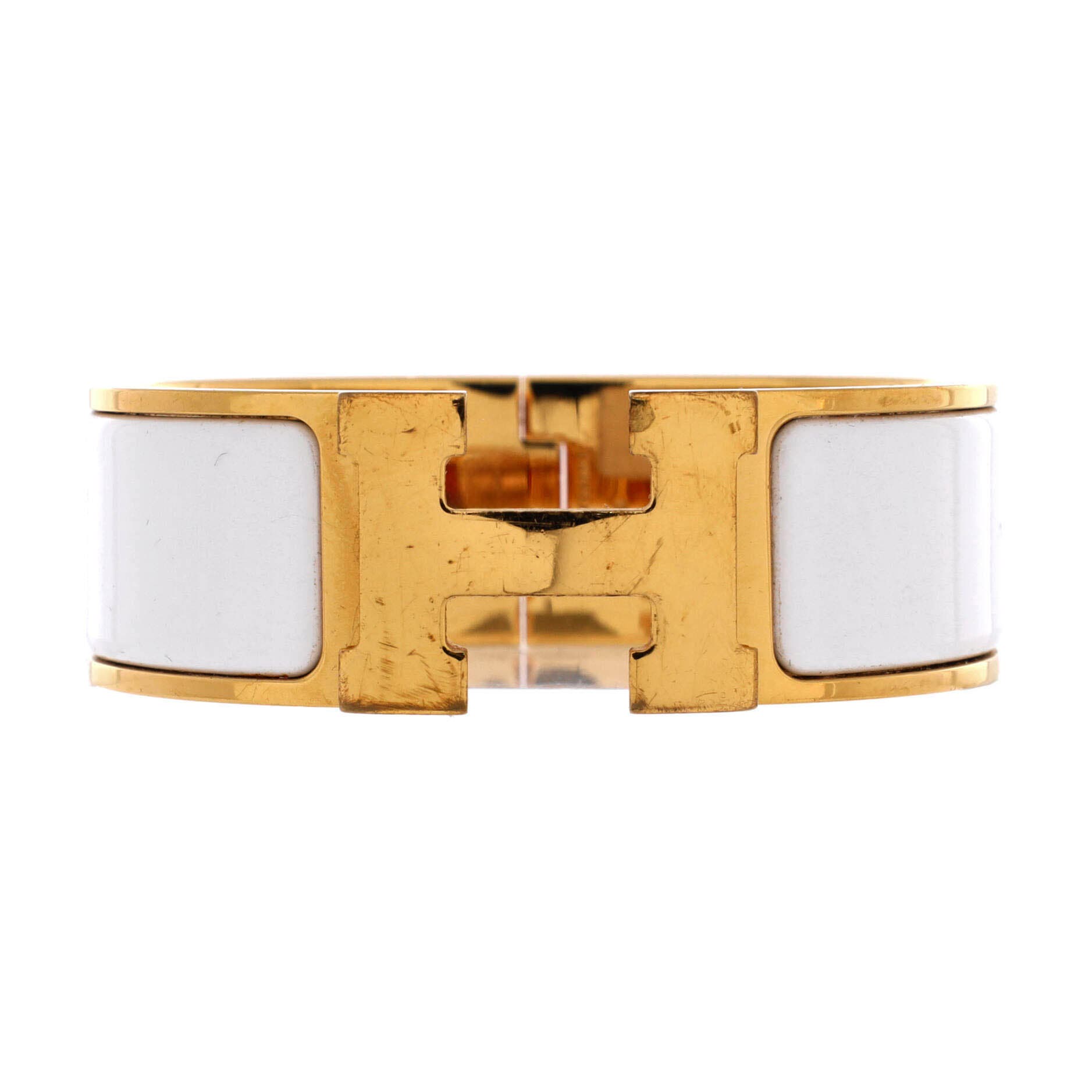 Pre-Owned Hermes Clic H Bracelet Enamel Wide, Main, color, White