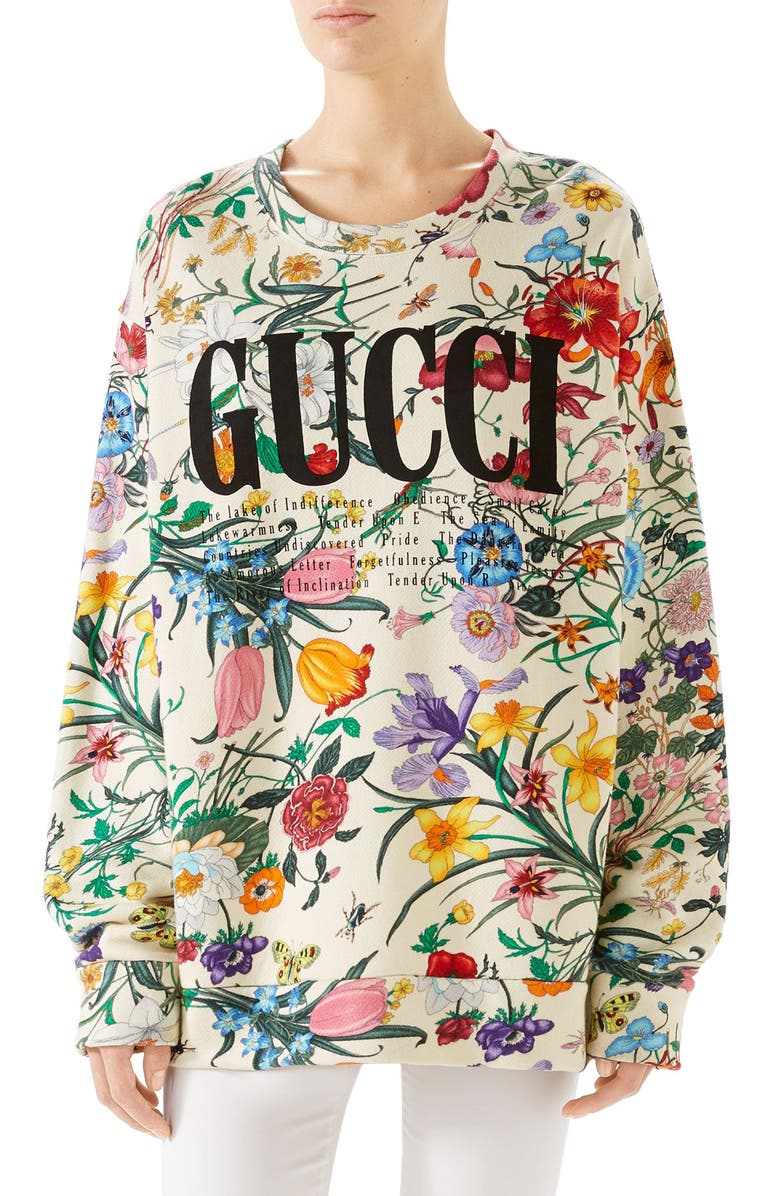 Gucci Floral Print Cotton Jersey Sweatshirt, Main, color, 