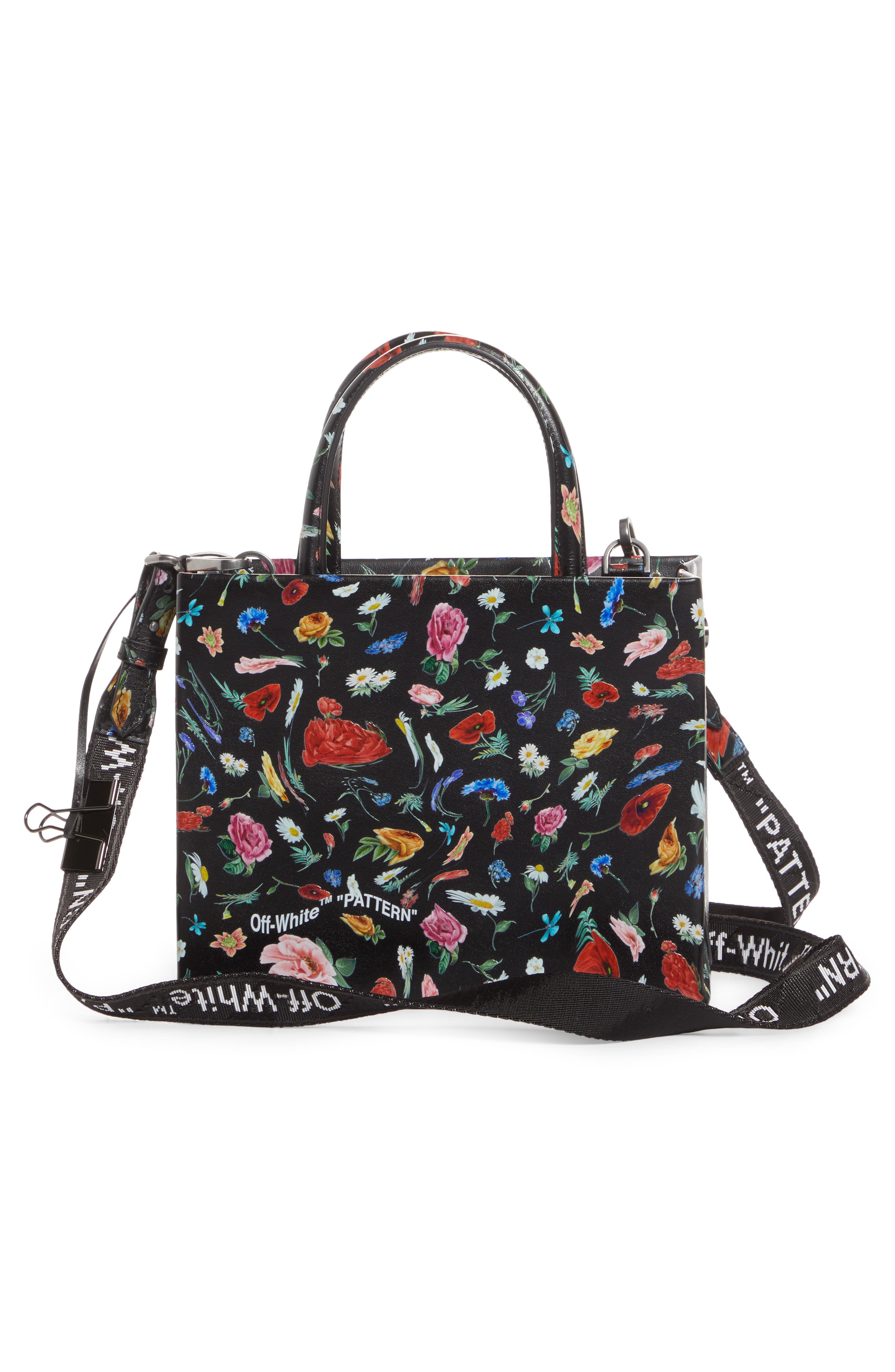 Off-White Drunken Flower Mini Box Leather Top Handle Bag, Alternate, color, 
