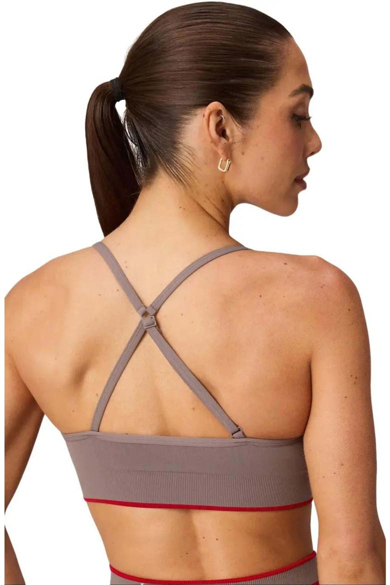 Seamless V-Neck Low Impact Bra, Alternate, color, Desert Shadows/Heated Red