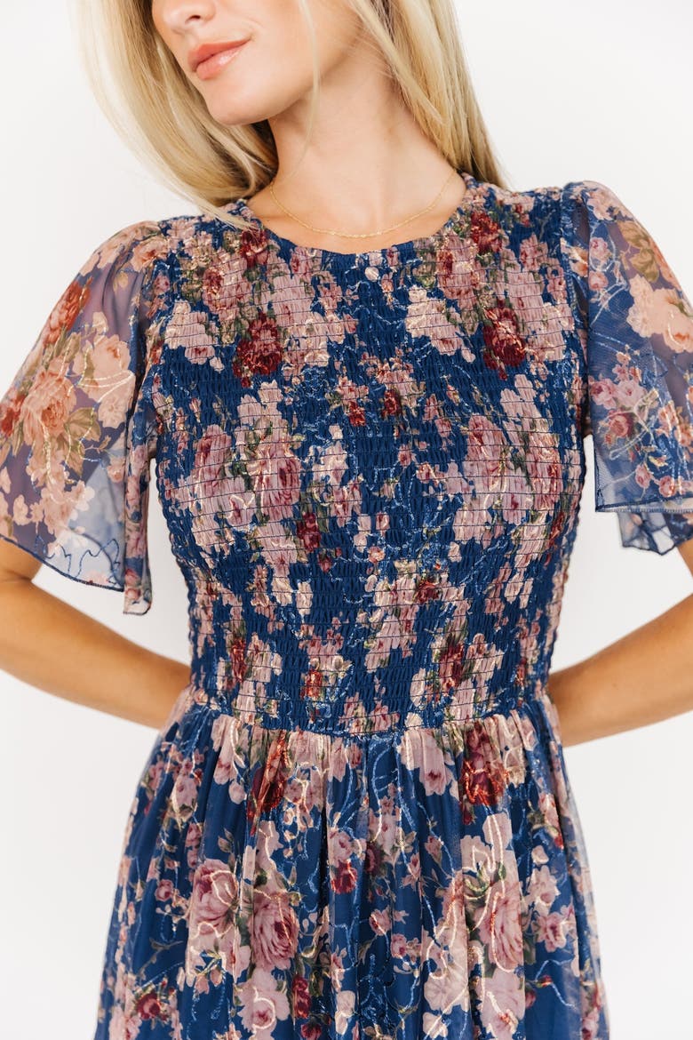 Mara Embroidered Tulle Dress, Alternate, color, Dark Blue Multi Floral