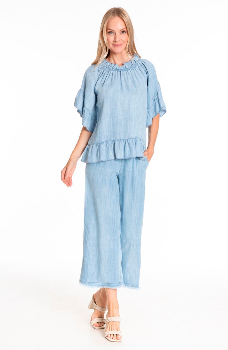 APNY Flounce Sleeve Top, Alternate, color, Light Indigo