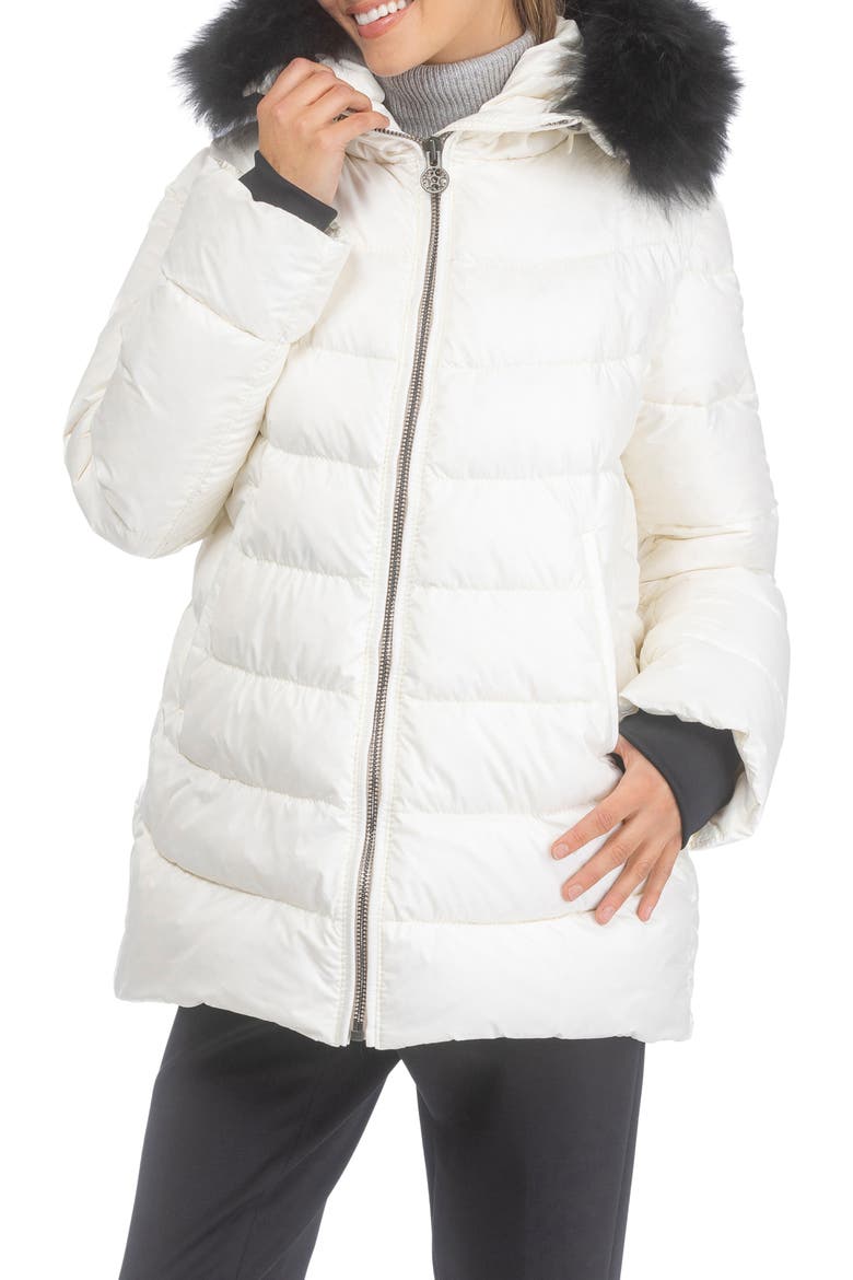 Apres-Ski Mid Jacket With Detachable Genuine Shearling Hood Trim, Alternate, color, IVORY/BLACK