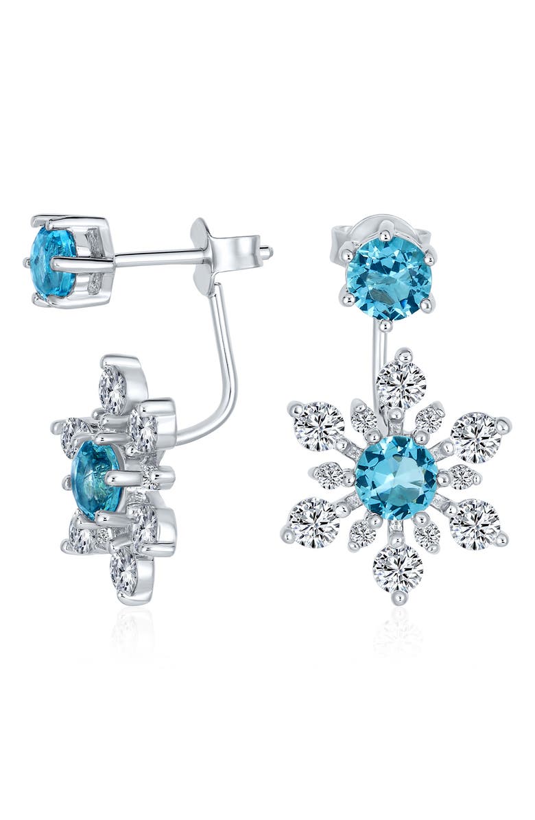 BLING JEWELRY Sterling Silver CZ Snowflake Jacket Earrings, Alternate, color, Blue