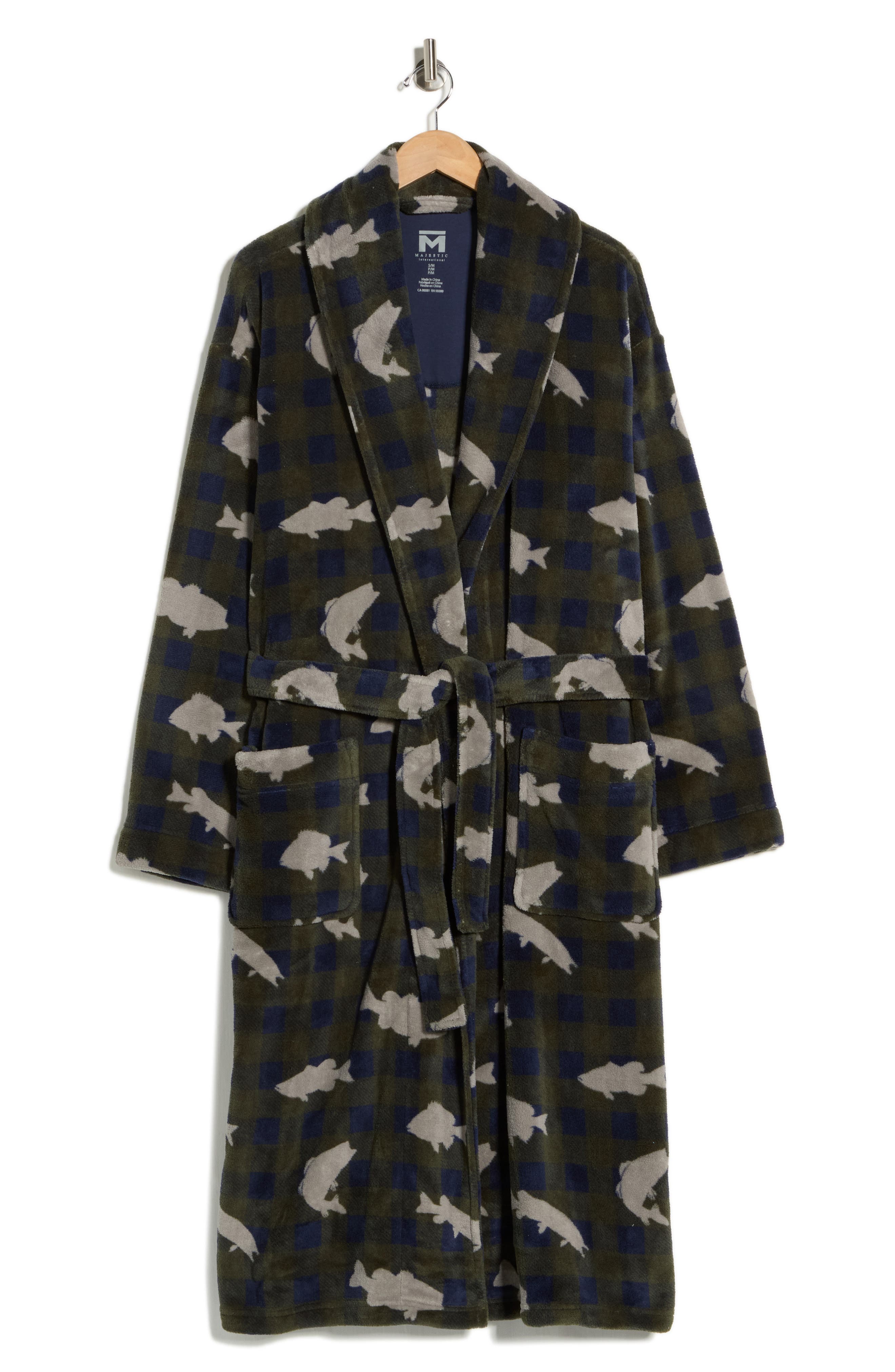 Majestic International Buffalo Check Plush Shawl Robe