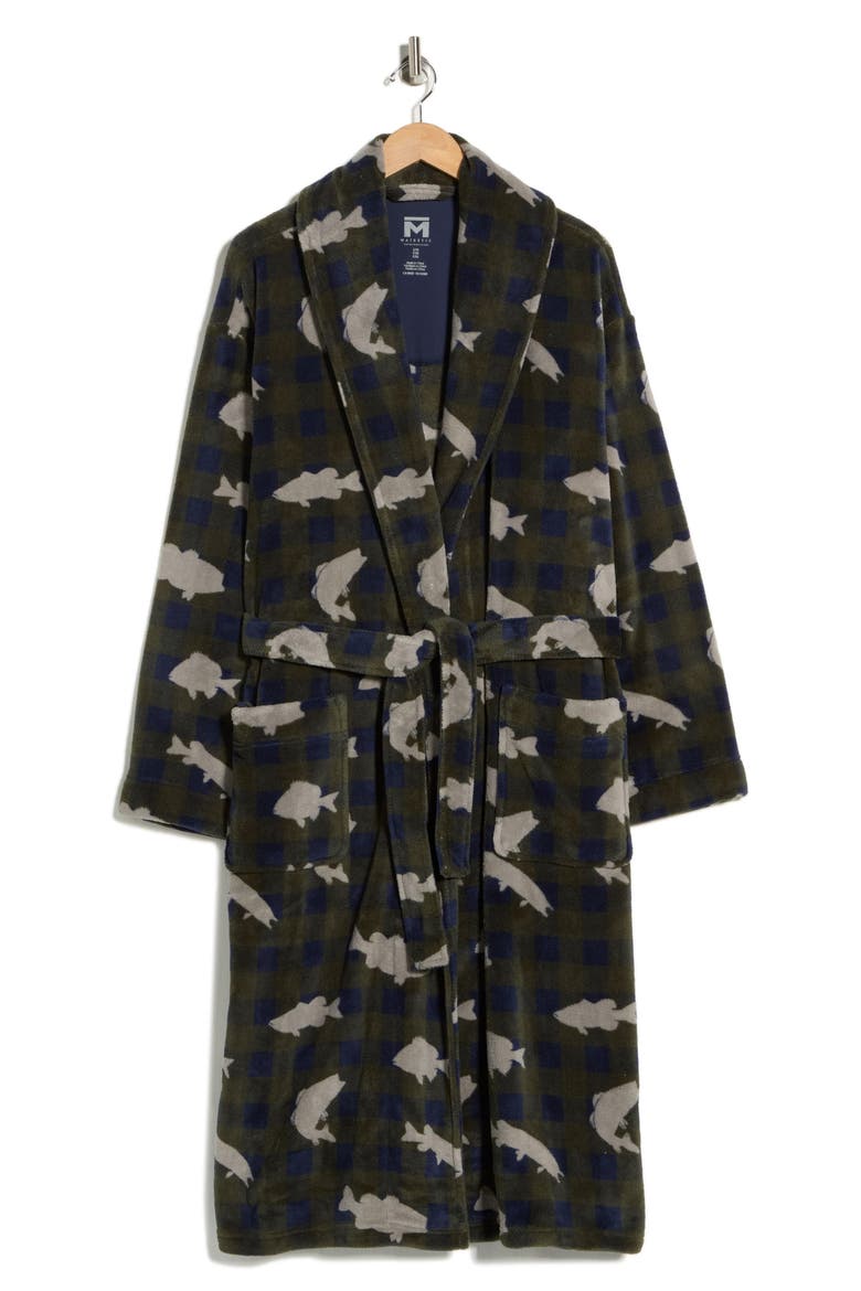 Buffalo Check Plush Shawl Robe, Alternate, color, GREEN