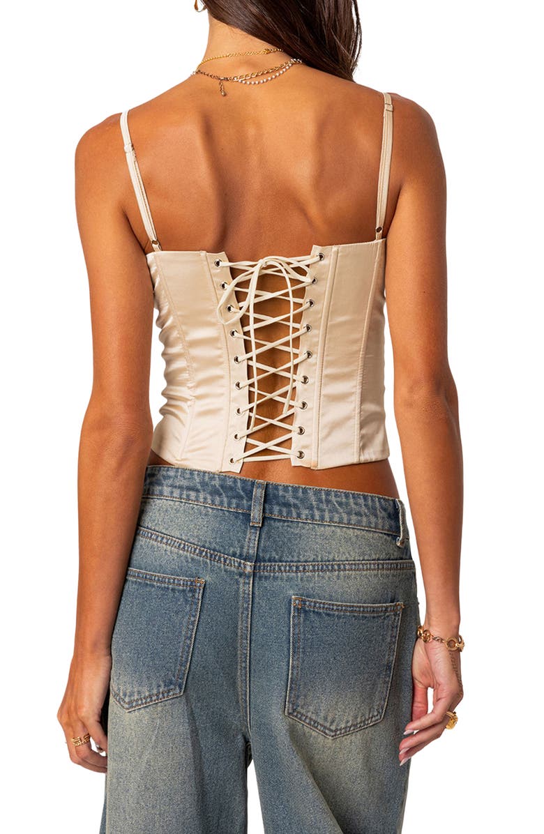 EDIKTED Arabelle Lace-Up Satin Corset Top, Alternate, color, 