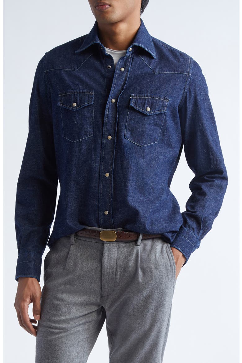 Denim Western Shirt, Main, color, 11 NAVY BLUE