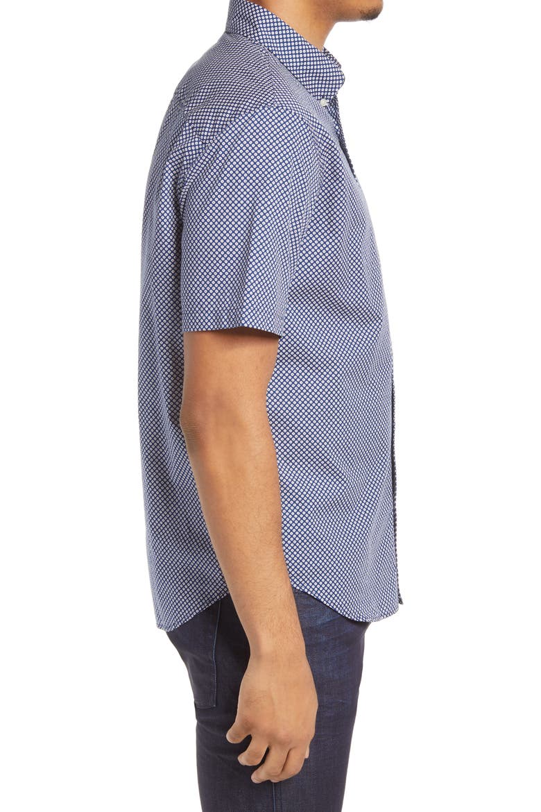Slim Fit Ditsy Eye Print Short Sleeve Button-Down Shirt, Alternate, color, BLUE MULTI