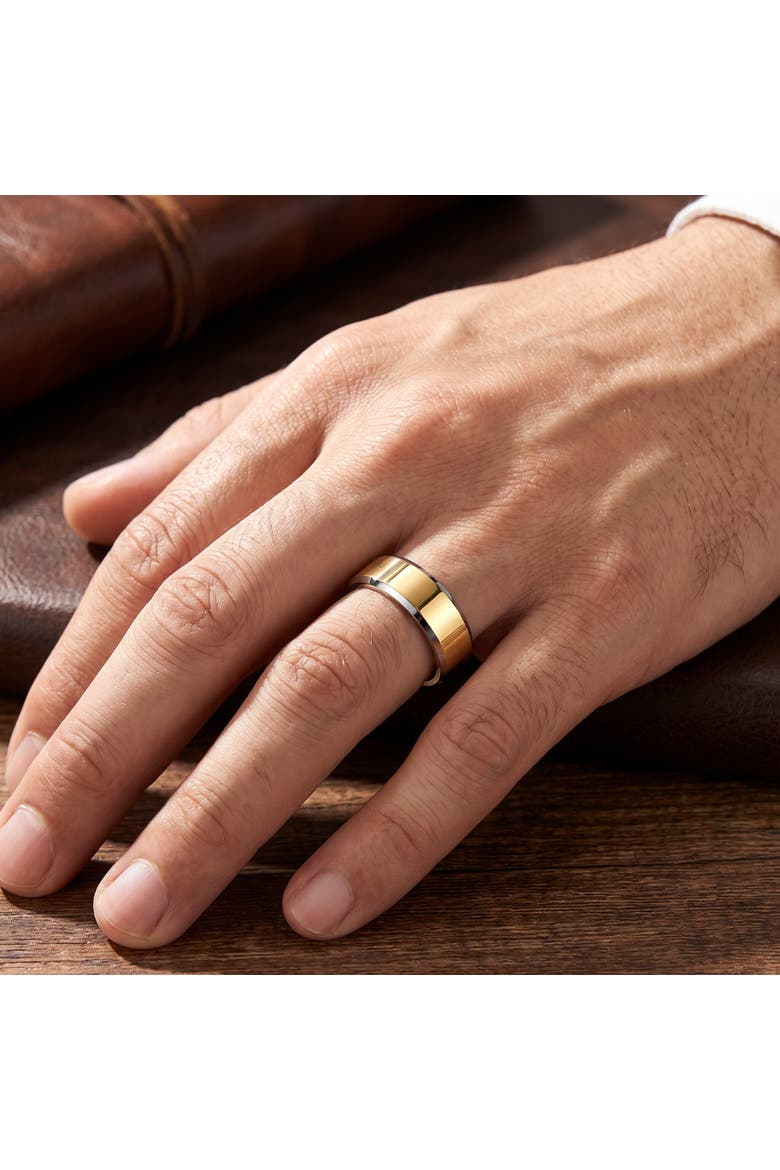 Men's Polished Tungsten & Gold Plated Two Tone 8mm Ring Wedding Band, Alternate, color, Tungsten