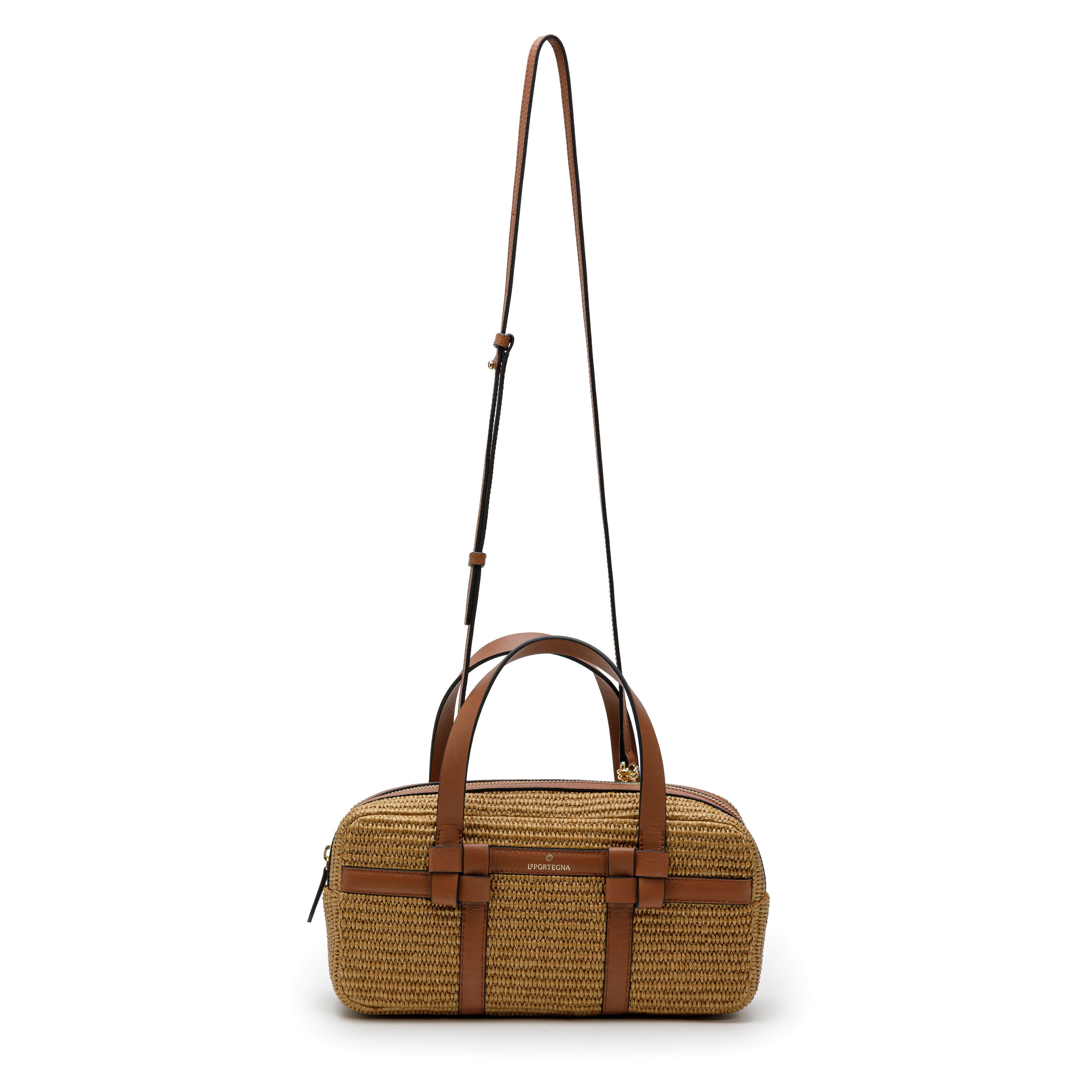 LA PORTEGNA Bibi Jute Bag With Shoulder Strap And Iconic Knots, Alternate, color, Light Brown