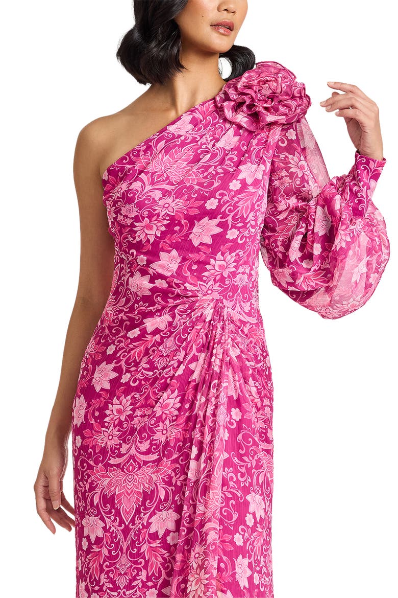 Print One-Shoulder Gown, Alternate, color, MAGENTA/ MULTI