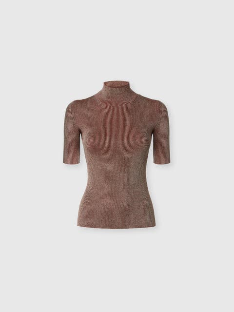 Mock Neck Sweater With Lamé Threads