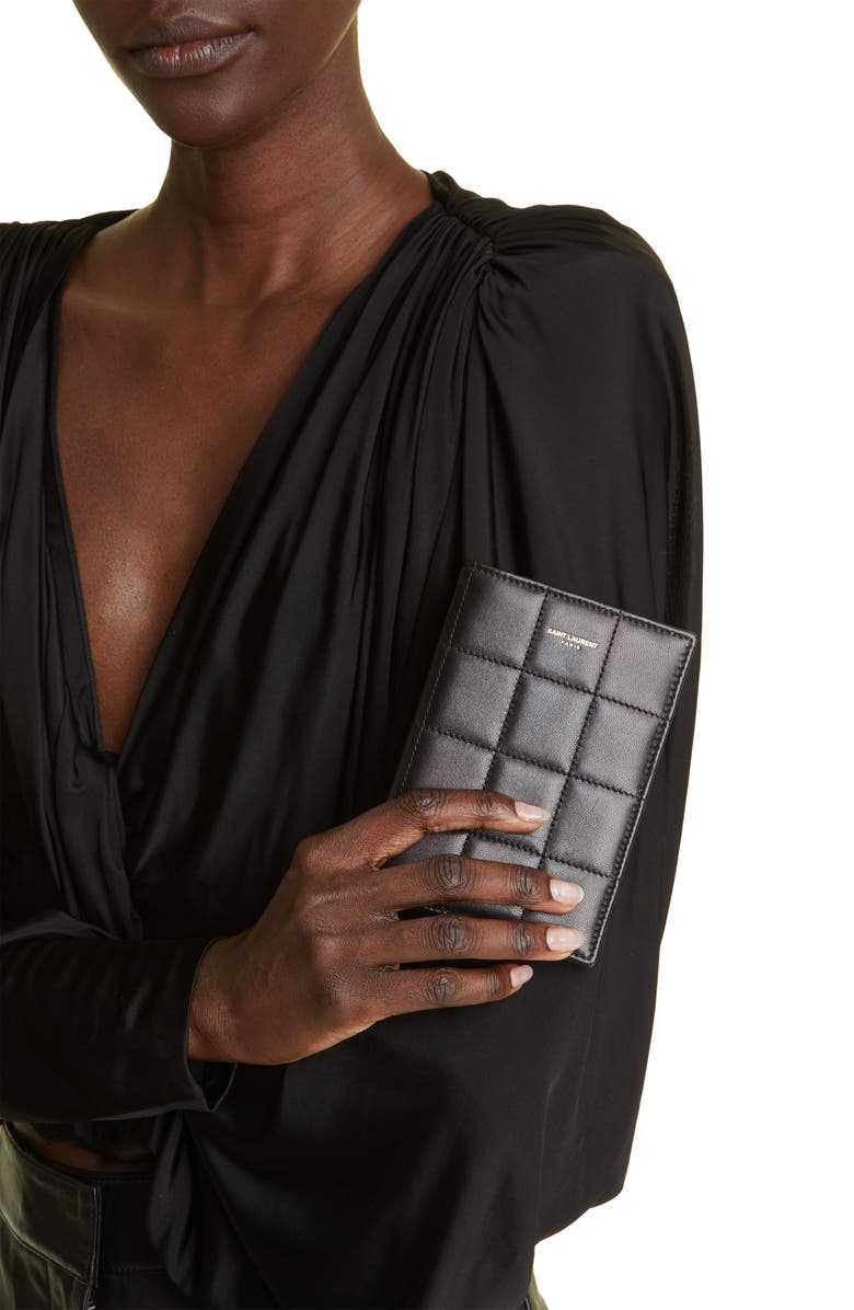 Saint Laurent Quilted Leather Passport Case, Alternate, color,