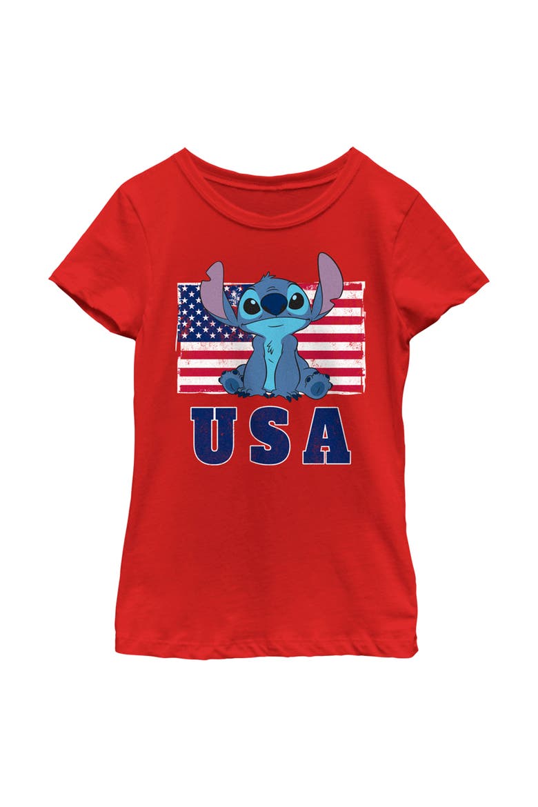 Girl's Lilo & Stitch Distressed Red, White, and Blue  Graphic T-Shirt, Main, color, Red